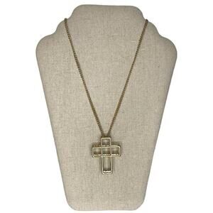 3D Cube Cross Necklace in Gold Tone 16.5" Chain Fashion Jewelry
